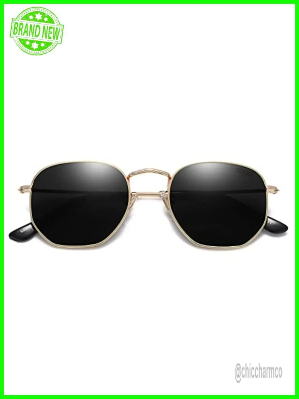 Square Polarized Sunglasses Hexagonal Polygon UV400 Protection Retro Metal Frame